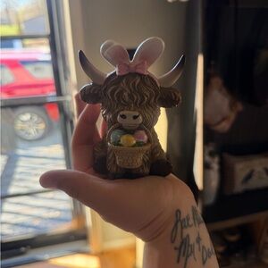 Highland Cow Figurine with Easter Basket